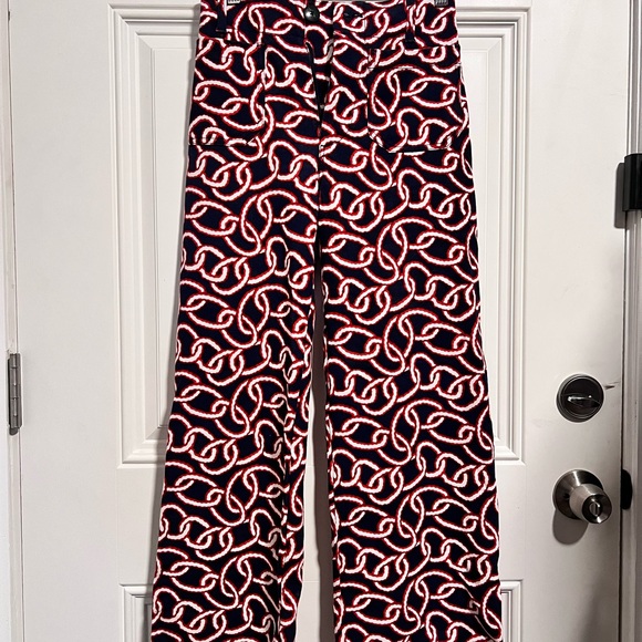 Anthropologie Maeve Colette Black, blue and White Chain Print Wide Leg Pants - Picture 1 of 5